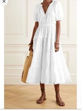 NFS Consigning 4/30 Ulla Johnson White Claribel Tiered Cotton Midi Maxi Dress 10